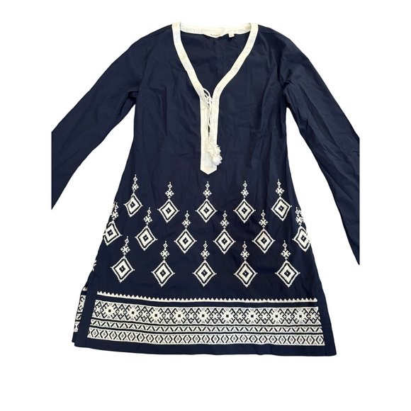 Athleta Womens Dress Desert Diamond Tunic Kimssa Navy Embroidered V-neck Sz XS | - Picture 3 of 8